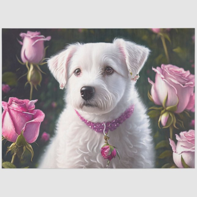Little Dog And Rose Collection Tissue Paper (Front)