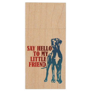 Little dog, big friend wood USB flash drive