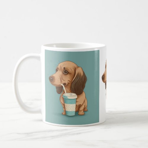 Little dog drinking coffee mug