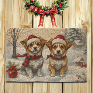 Little Dogs in Preppy Winter Attire and Hat Winter Fiber Doormat