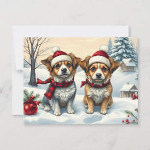Little Dogs in Preppy Winter Attire and Hat Winter Postcard