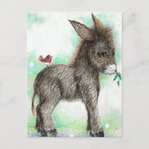 Little Donkey wonk and birdy friend Robin Postcard