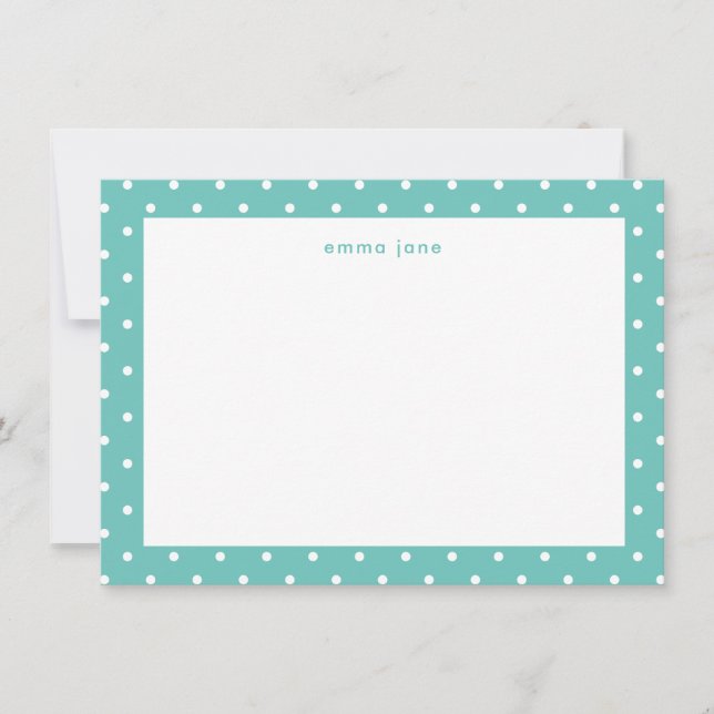 Little Dots Mint Green Personalized Note Card (Front)
