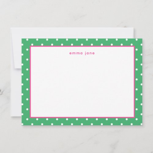 Little Dots Pink and Green Personalized Note Card