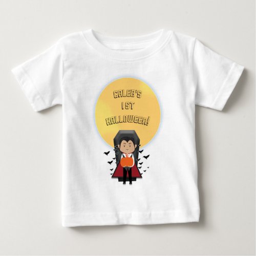 Little Dracula 1st First Halloween Vampire  Moon Baby T_Shirt