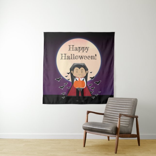 Little Dracula Costume Halloween Party Backdrop (In Situ)