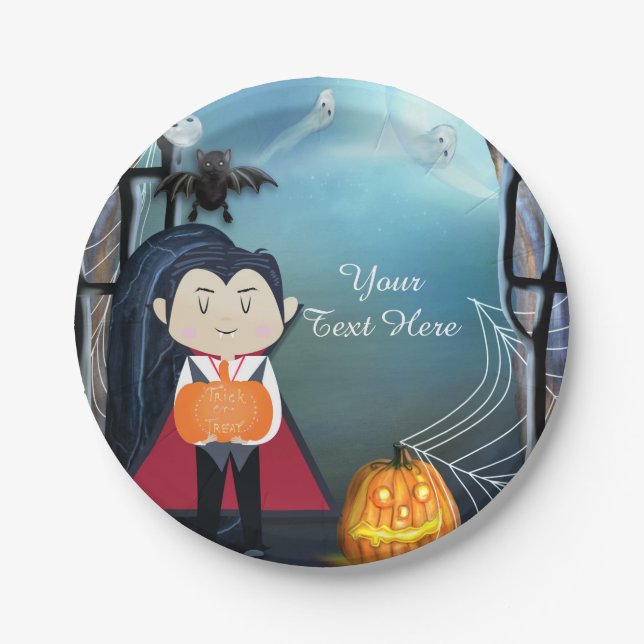Little Dracula Vampire Halloween Birthday Party Paper Plates (Front)