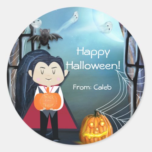 Little Dracula Vampire Happy Halloween Party Favor Classic Round Sticker