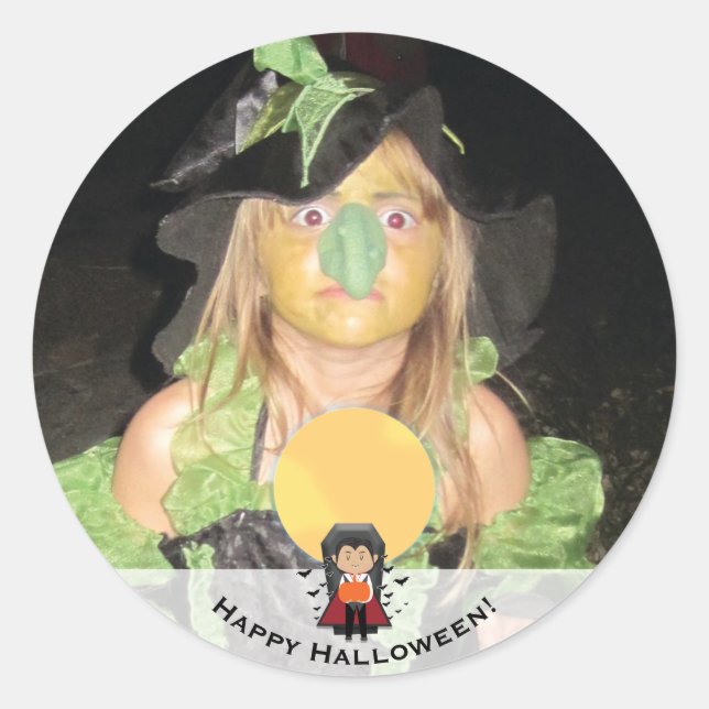 Little Dracula Vampire Happy Halloween Photo Classic Round Sticker (Front)