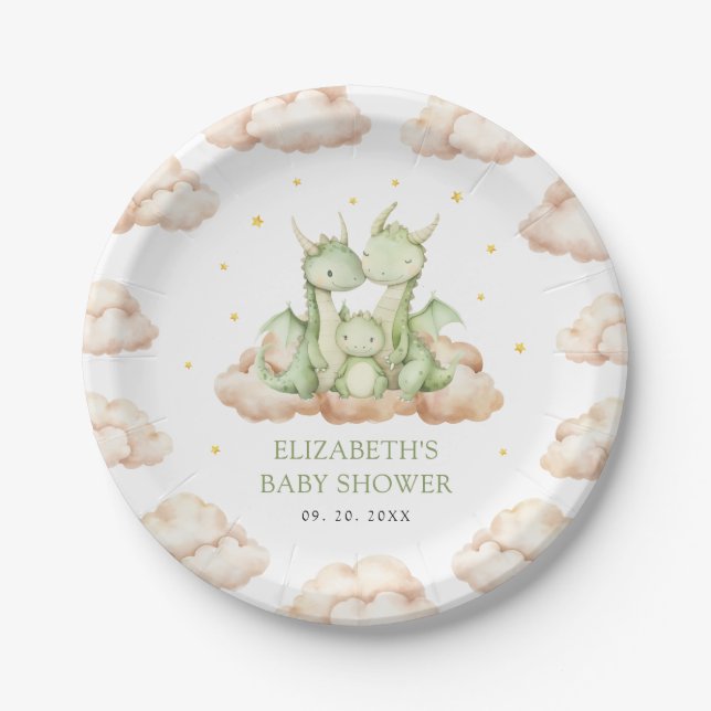 Little Dragon Baby Shower Paper Plates (Front)