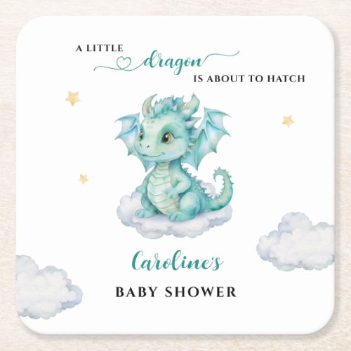 Little Dragon Baby Shower Square Paper Coaster