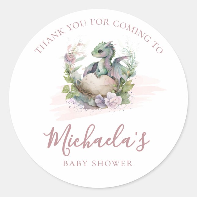 Little Dragon Baby Shower Thank You Classic Round Sticker (Front)