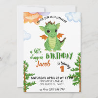little Dragon Birthday Invitation, boy baby invite