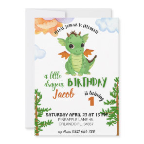 little Dragon Birthday Invitation, boy baby invite