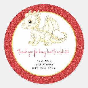 Little Dragon Cute Gold Red Baby 1st Birthday Classic Round Sticker