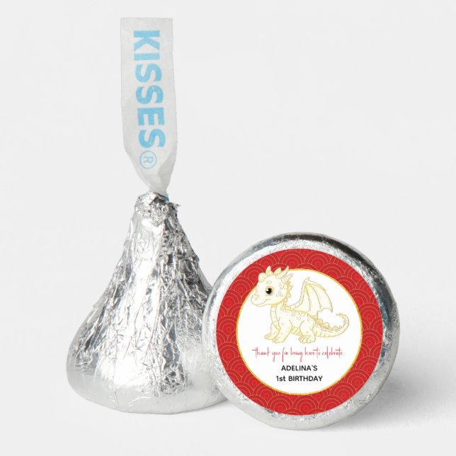 Little Dragon Cute Gold Red Baby 1st Birthday Hershey®'s Kisses® (Front)