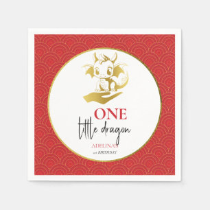 Little Dragon Cute Red Gold Baby 1st Birthday Napkins