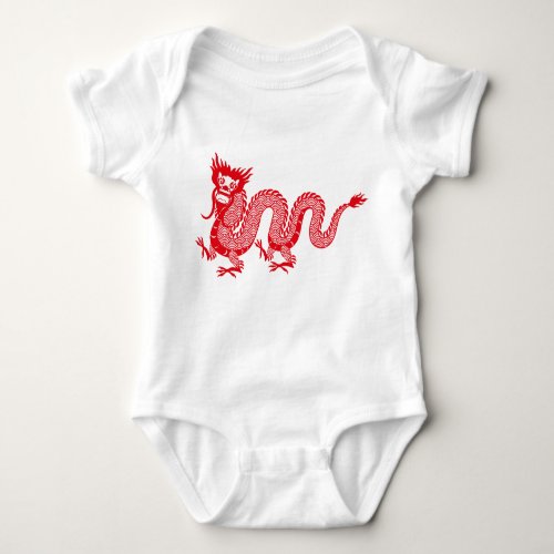 Little Dragon Delight Chinese Red Dragon Design Baby Bodysuit
