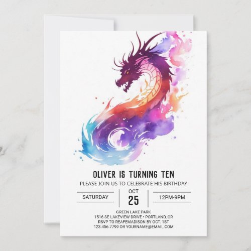 Little Dragon Fantasy Birthday Invitation
