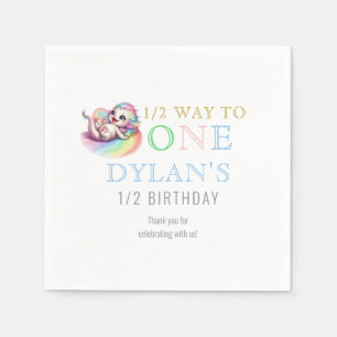 Little Dragon Halfway to One Blue 6 Month Birthday Napkins