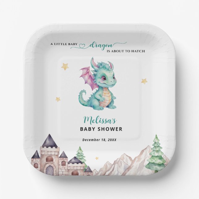 Little Dragon is about to hatch Baby Shower Paper Plates (Front)
