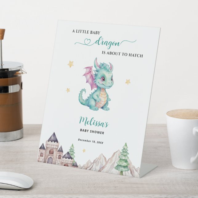 Little Dragon is about to hatch Baby Shower Pedestal Sign (In SItu)