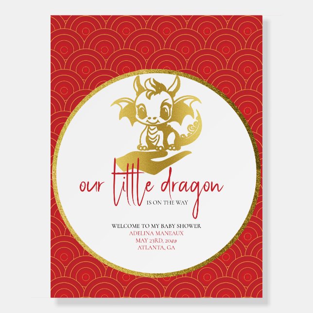 Little Dragon On The Way Baby Shower Welcome Sign (Front)