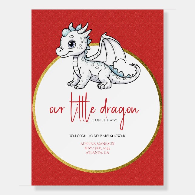 Little Dragon On The Way Baby Shower Welcome Sign (Front)