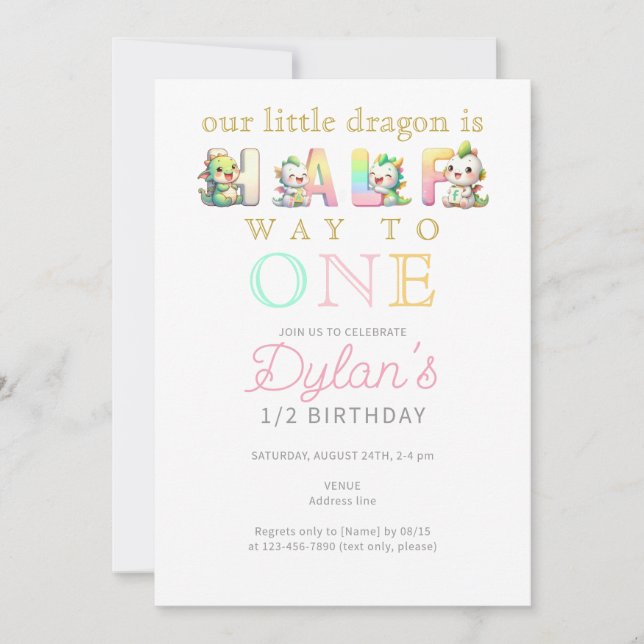 Little Dragon Pink Halfway to One 6 Month Birthday Invitation (Front)
