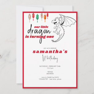 Little Dragon Red Baby Dragon 1st Birthday Party Invitation