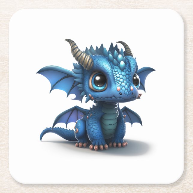 Little Dragon Square Paper Coaster (Front)