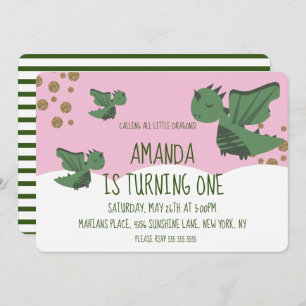 Little Dragons Glitter and Clouds Birthday Party Invitation
