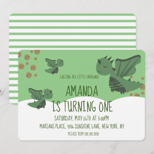 Little Dragons Glitter and Clouds Birthday Party Invitation
