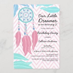 Little Dreamer Quote Dreamcatcher Birthday Party Invitation