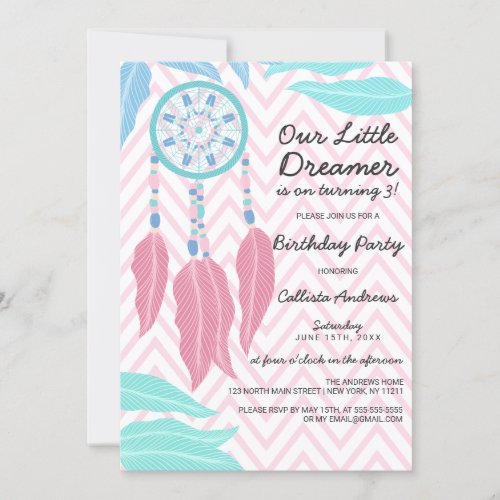 Little Dreamer Quote Dreamcatcher Birthday Party Invitation