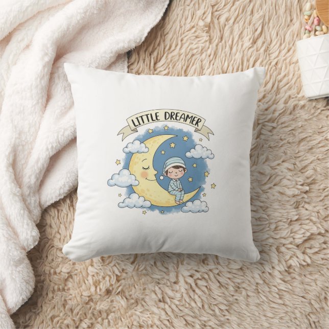 Little Dreamer Sleeping on Moon - Throw pillow (Blanket)