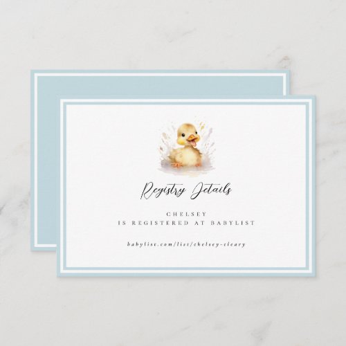 Little Duck Baby Shower Registry Details Card