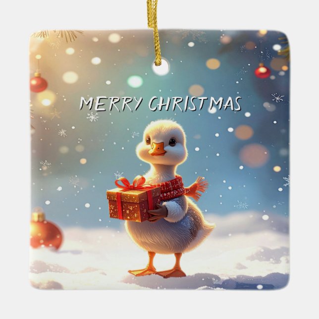 Little Duck Christmas Holiday Ornament (Front)