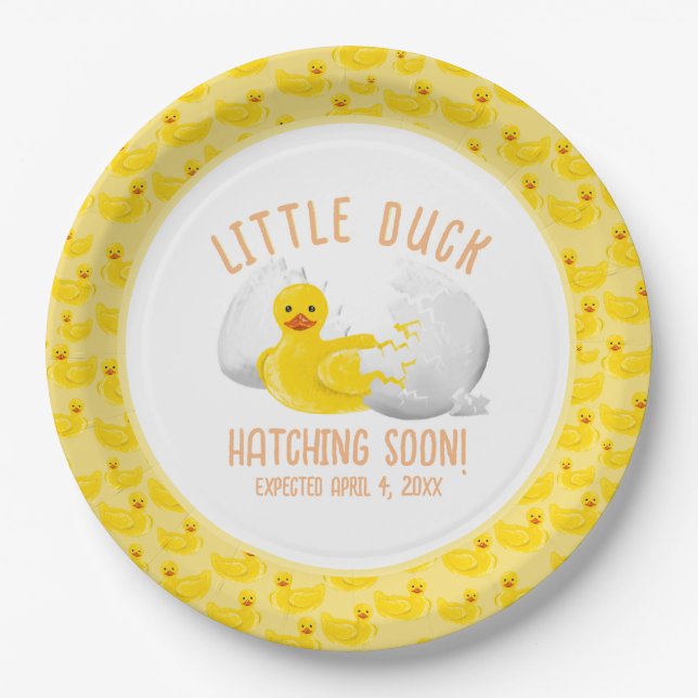 Little Duck Hatching Soon Baby Shower Invitation Paper Plates (Front)