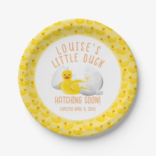 Little Duck Hatching Soon Baby Shower Invitation Paper Plates (Front)