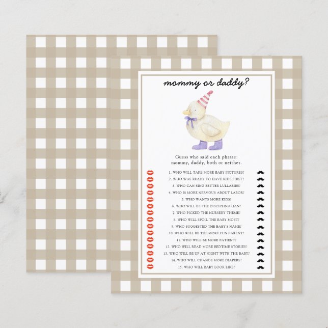 Little duck - mommy or daddy baby shower game (Front/Back)