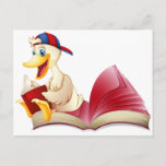 Little duck reading a book postcard