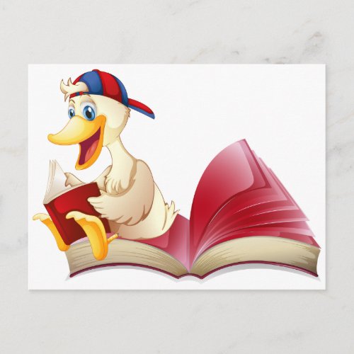 Little duck reading a book postcard