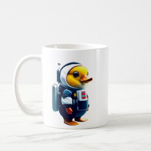little duck with an astronaut suit coffee mug