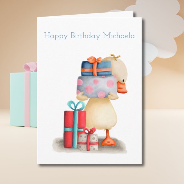 Little duck with presents personalized Birthday Card (Creator Uploaded)
