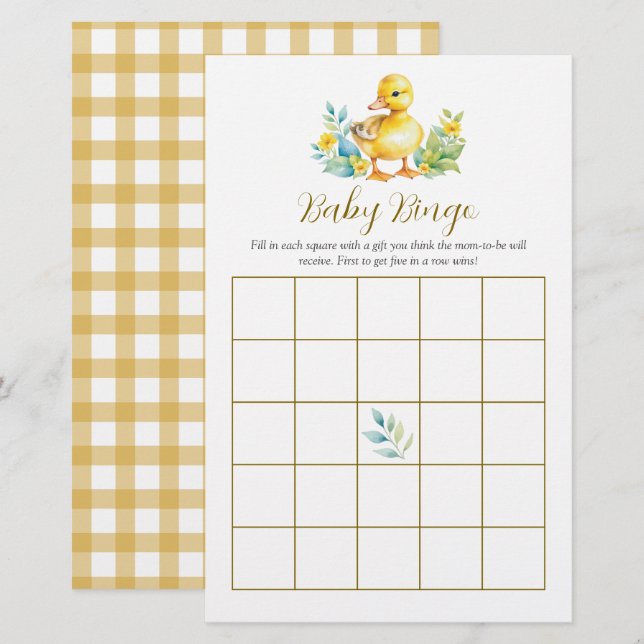 Little Duckling Duck Baby Shower Bingo Game (Front/Back)