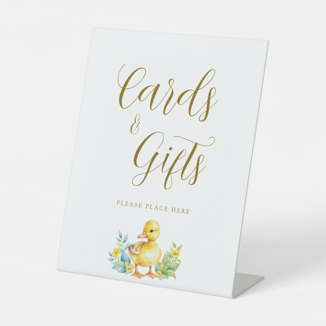 Little Duckling Duck Baby Shower Cards and Gifts Pedestal Sign (Front)