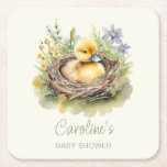 Little Duckling Duck Baby Shower Personalized Square Paper Coaster<br><div class="desc">Our charming baby shower coasters are the perfect addition to your celebration. Adorned with a sweet illustration of a duckling surrounded by delicate wildflowers, these coasters are perfect for a spring-themed baby shower. Simply add the mom-to-be's name and embrace the whimsy of a duck theme with these adorable and gender-neutral...</div>
