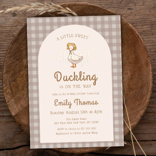 Little Duckling Farmhouse Gingham Baby Shower Invitation