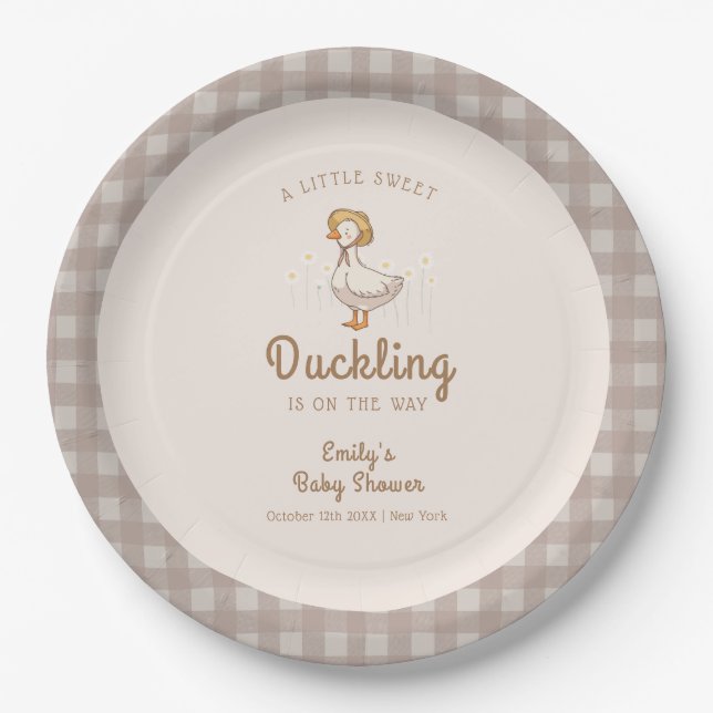 Little Duckling Farmhouse Gingham Baby Shower  Paper Plates (Front)